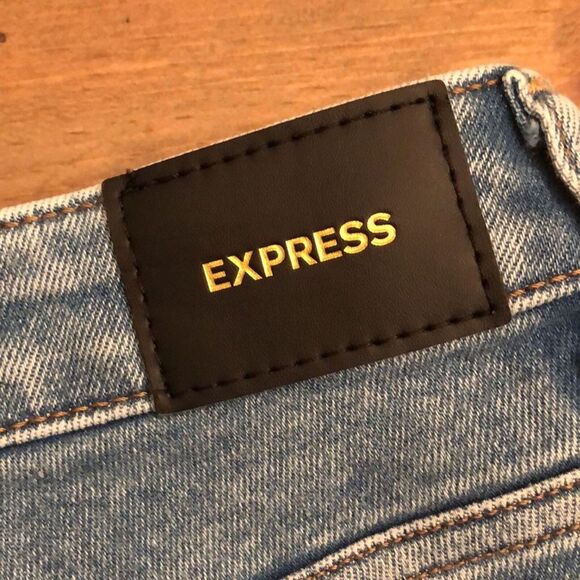 EXPRESS SIZE 14 R CURVY SKINNY HIGH RISE JEANS MEDIUM WASH DISTRESSED RAW HEM - Picture 8 of 10